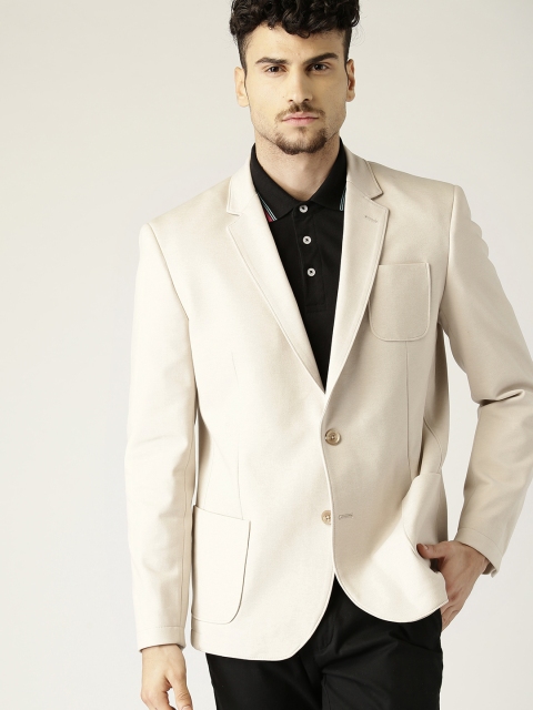 

United Colors of Benetton Men Beige Solid Single-Breasted Smart Casual Blazer