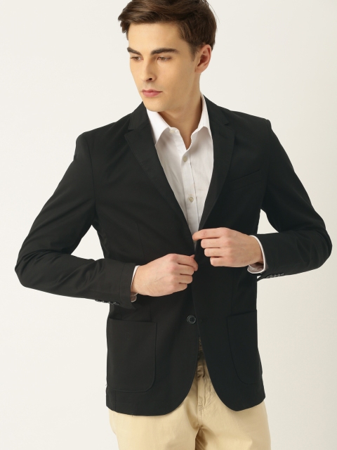 

United Colors of Benetton Men Black Solid Single-Breasted Casual Blazer