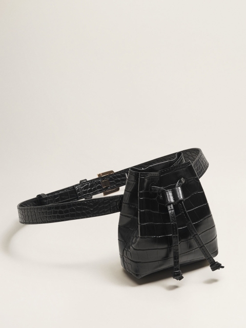 

MANGO Women Black Croc Textured Fanny Pack