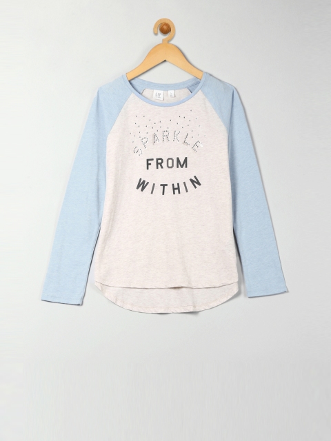 

GAP Girls Beige Embellished Graphic Hi-Lo Baseball Top