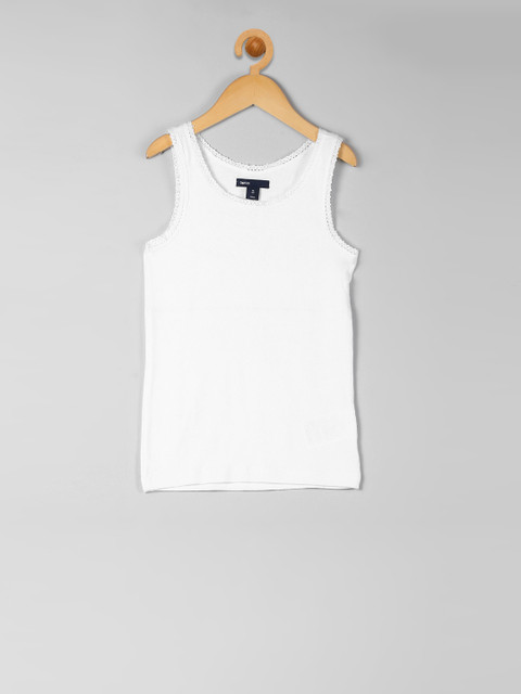 

GAP Girls White Ribbed Lace Pure Cotton Top