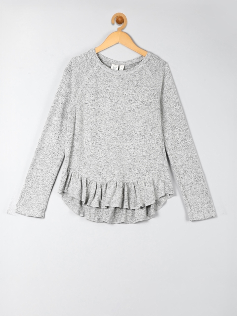 

GAP Girls Grey Softspun Knit Ruffle Raglan Top