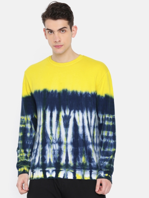 

FOREVER 21 Men Yellow & Navy Blue Colourblocked Sweatshirt