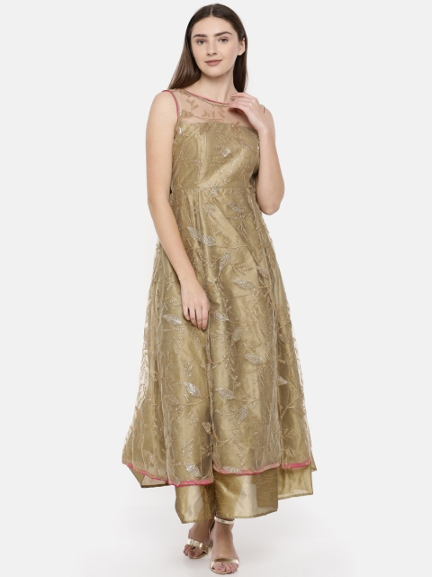 

Ira Soleil Women Beige Embellished A-Line Kurta