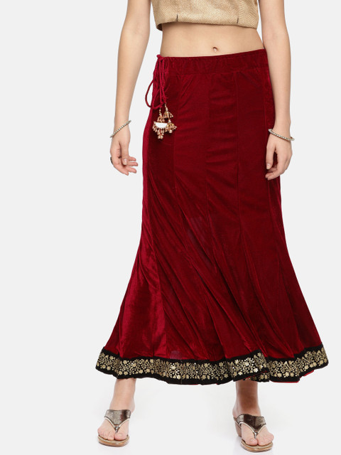 

Ira Soleil Maroon Sequin Velvet A-line Skirt