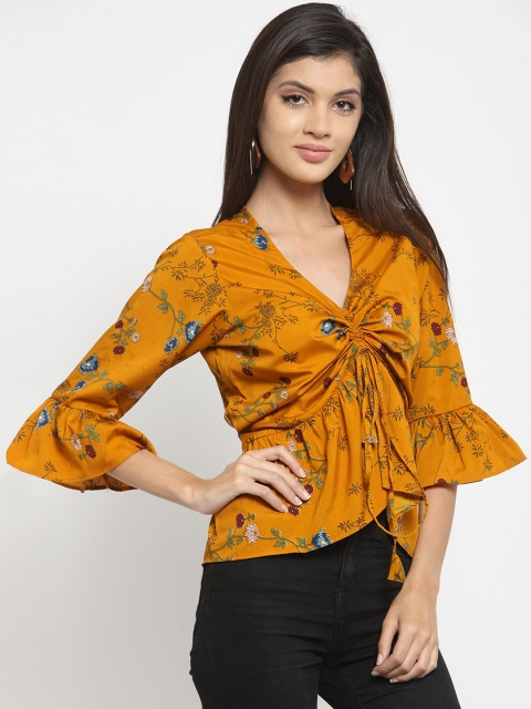 

Indietoga Women Mustard Yellow Printed Top