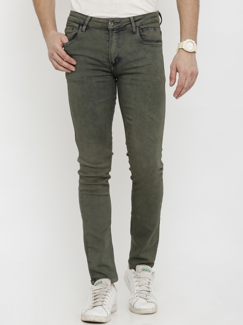 

Rex Straut Jeans Men Olive Green Slim Fit Mid-Rise Clean Look Stretchable Jeans