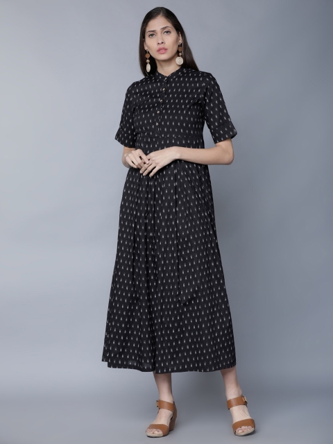 

Vishudh Women Black Printed Fit and Flare Dress