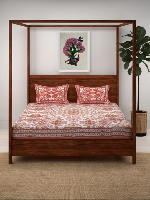 

Aura Off-White & Pink Floral 120 TC Cotton 1 King Bedsheet with 2 Pillow Covers