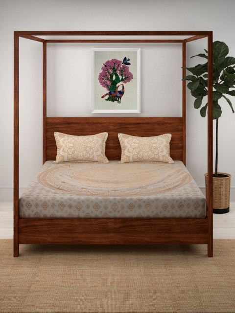 

Aura White & Gold-Toned Ethnic Motifs 180 TC Cotton 1 King Bedsheet with 2 Pillow Covers
