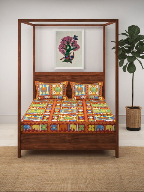 

Aura Orange & Blue Ethnic Motifs 180 TC Cotton 1 Single Bedsheet with 2 Pillow Covers