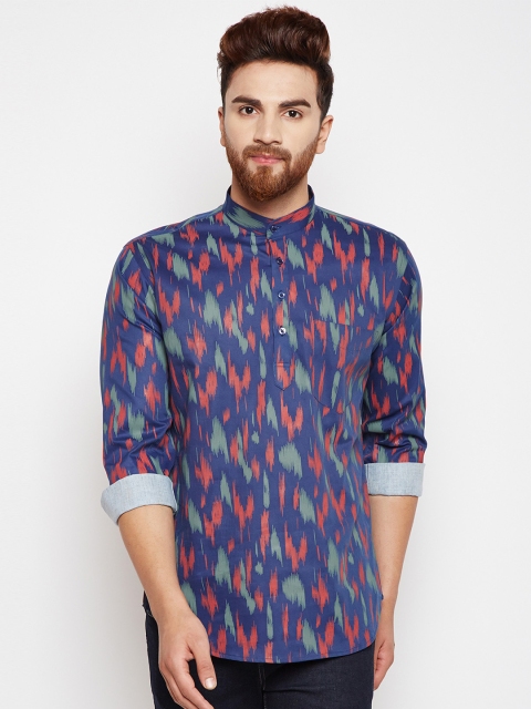 

Hancock Men Navy Blue Printed Straight Kurta