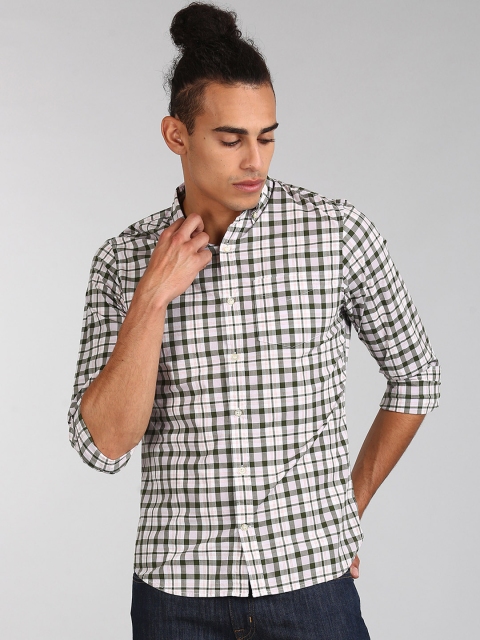 

GAP Men Olive Green and Beige True Wash Stretch Poplin Shirt