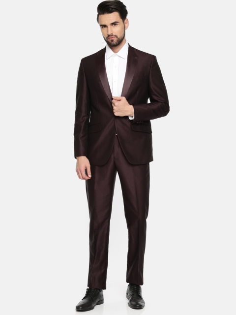 

Louis Philippe Burgundy Self-Design Slim Fit Tuxedo Suit