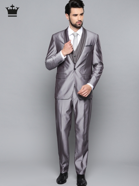 

Louis Philippe Men Grey Self-Design Single-Breasted Slim Fit Formal Suit