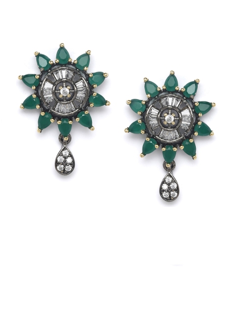 

PANASH Black & Green Rhodium-Plated Handcrafted CZ Geometric Studs