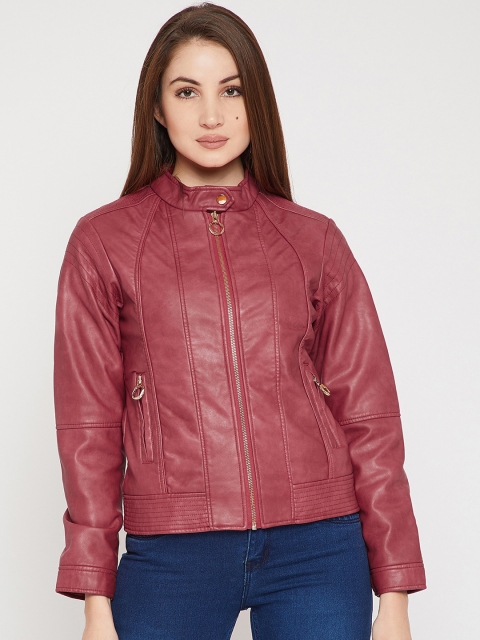 

RARE Women Maroon Solid Biker Jacket