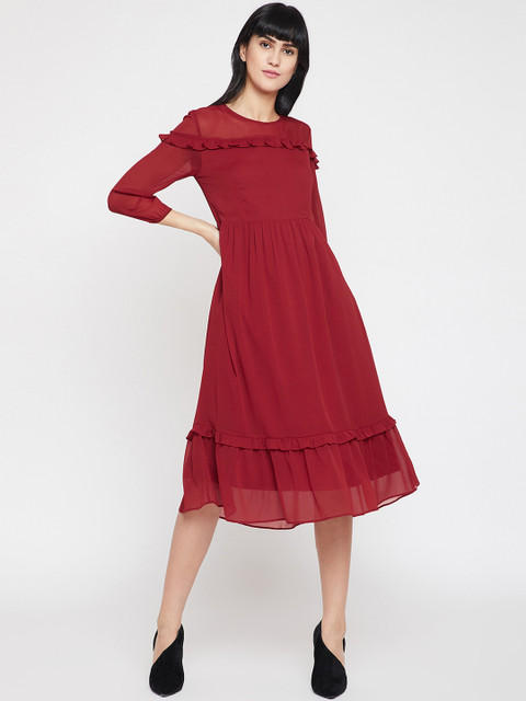 

RARE Women Maroon Solid Fit and Flare Dress