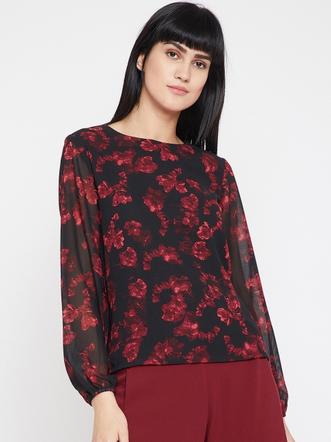 

RARE Women Black & Red Printed Styled Back Top
