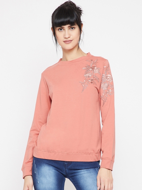 

RARE Women Peach-Coloured Solid Sweatshirt