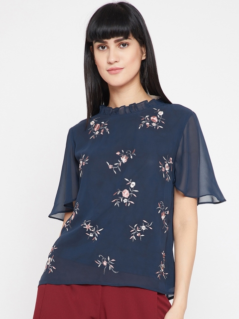 

RARE Women Navy Blue Embroidered Top