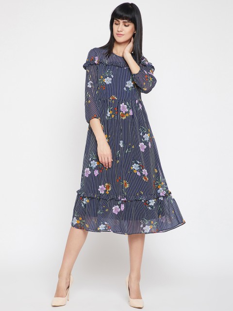 

RARE Women Navy Blue Printed Fit and Flare Dress