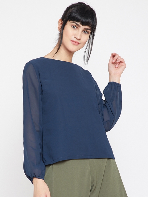 

RARE Women Navy Blue Solid Styled Back Top