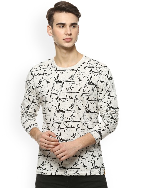 

Campus Sutra Men Off-White & Black Printed Round Neck T-shirt