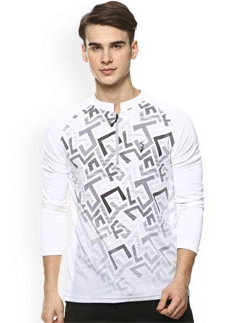 

Campus Sutra Men White & Grey Printed Mandarin Collar T-shirt