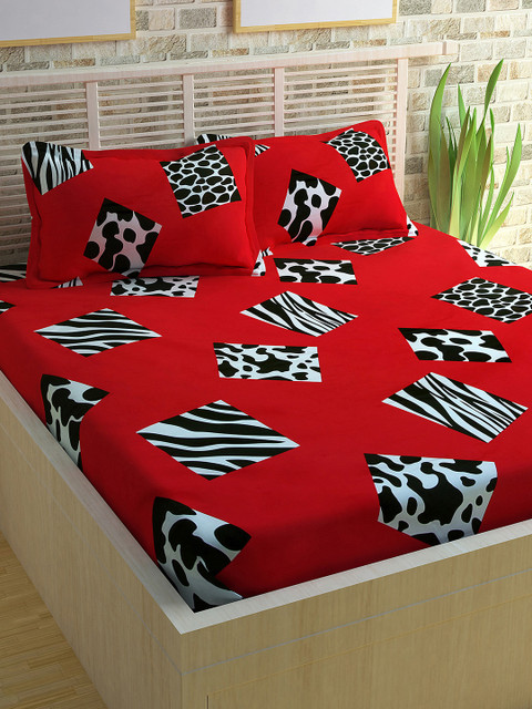 

Story@home Red & Black Abstract Flat 300 TC Cotton 1 Double Bedsheet with 2 Pillow Covers