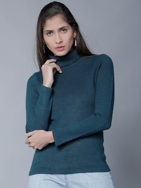 

Tokyo Talkies Women Teal Blue Solid Pullover