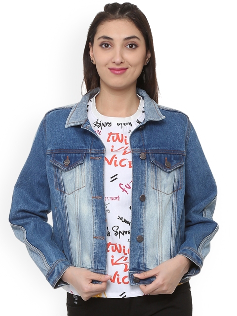 

People Women Blue Solid Denim Jacket