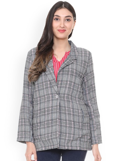 

People Women Grey Checked Tailored Jacket