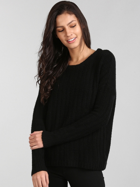 

GAP Women Black Ribbed Crew Neck Sweater
