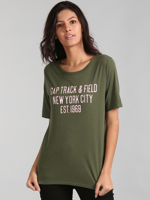 

GAP Women Green Printed Round Neck T-shirt