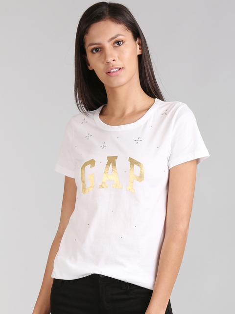 

GAP Women White Printed Round Neck T-shirt