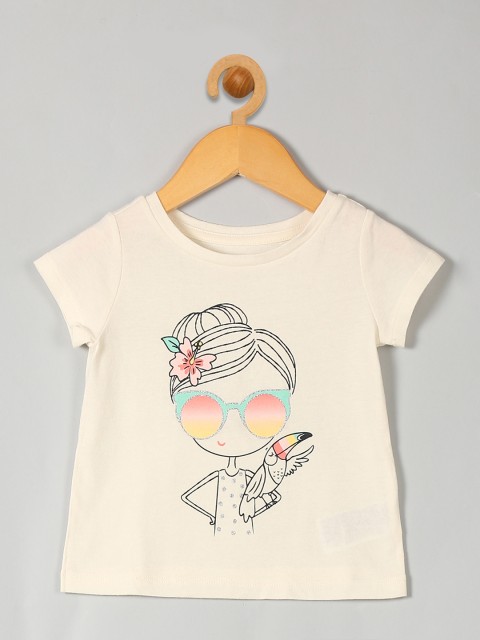 

GAP Girls Cream-Coloured Printed Round Neck T-shirt