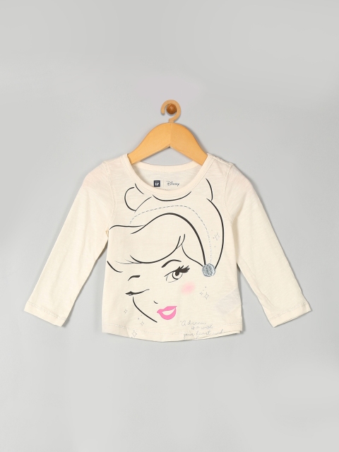

GAP Girls Cream-Coloured Printed Round Neck T-shirt