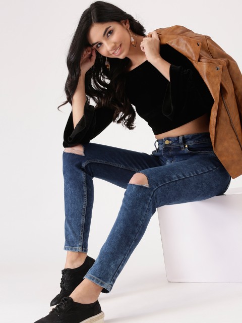 

DressBerry Women Navy Blue Skinny Fit Mid-Rise Slash Knee Stretchable Jeans
