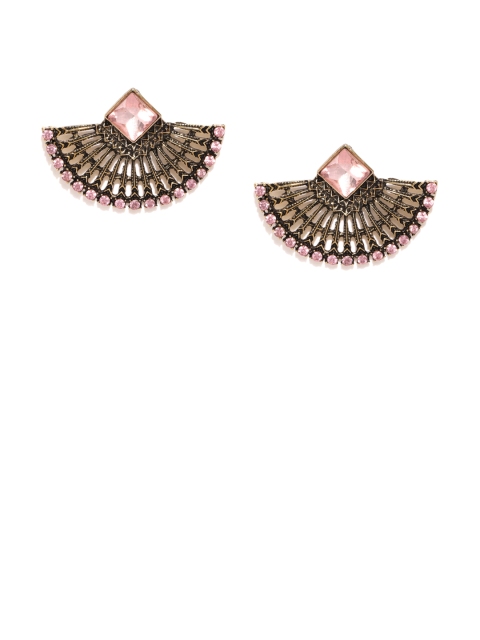 

justpeachy Antique Gold-Toned & Pink Geometric Studs