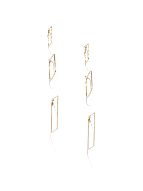 

justpeachy Set Of 3 Gold-toned Square Hoop Earrings