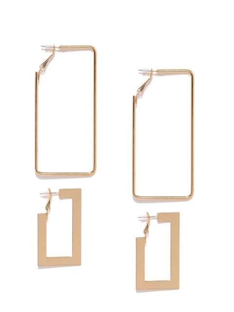 

justpeachy Set of 2 Gold Toned Rectangular Hoop Earrings