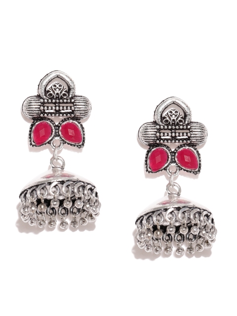 

justpeachy Silver-Toned Oxidised Dome Shaped Jhumkas