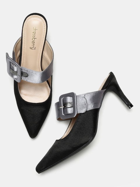 

DressBerry Women Black Solid Heeled Mules