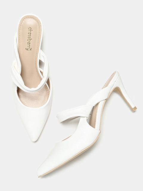 

DressBerry Women White Solid Heeled Mules