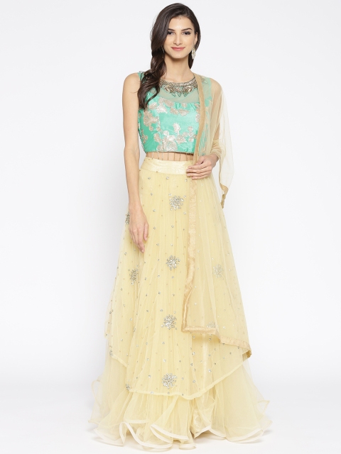 

Chhabra 555 Beige & Sea Green Embellished Made to Measure Lehenga Choli