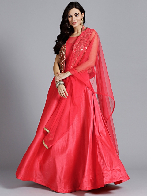 

Chhabra 555 Women Coral Embellished Fit and Flare Dress