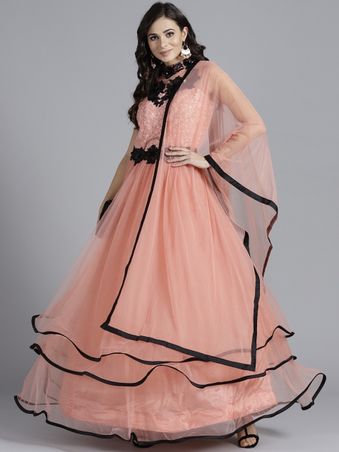 

Chhabra 555 Women Peach-Coloured Made to Measure Anarkali Kurta With Dupatta