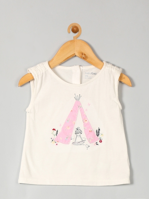 

GAP Girls Cream-Coloured Printed Round Neck T-shirt