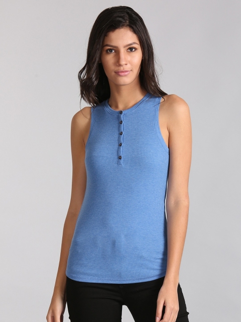 

GAP Women Blue Ribbed Henley Tank